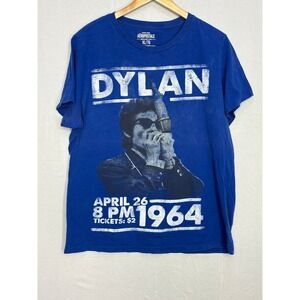 Bob Dylan Graphic Rock Band Retro Tee Mens Blue Crew Neck XL 1990s Aeropostale